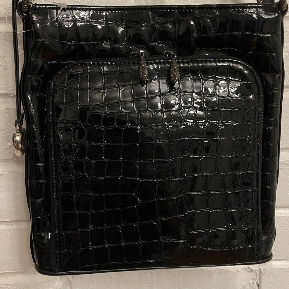 Brighton Black Embossed Patent Leather Shoulder Bag - Picture 4 of 11
